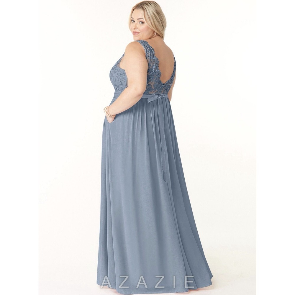 Azazie Dress Size 22 Plus Size Pockets Leg Slit Chiffon Wedding Guest Bridesmaid - Picture 4 of 6